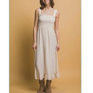 Love Tree Cream Tencel Smocked Ruffle Maxi Dress Size M